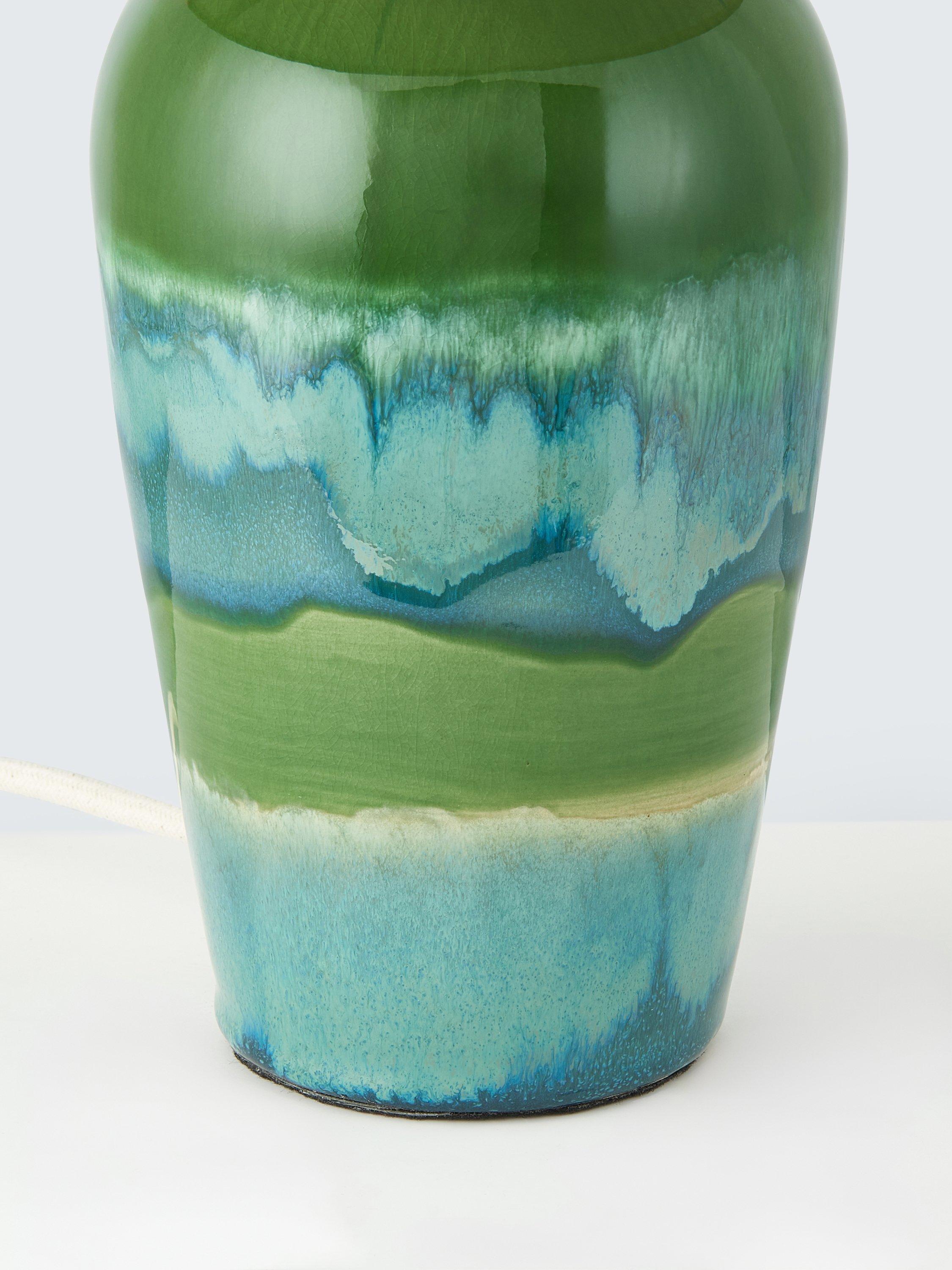 John Lewis Hugo ceramic table lamp in green reactive glaze, UK version