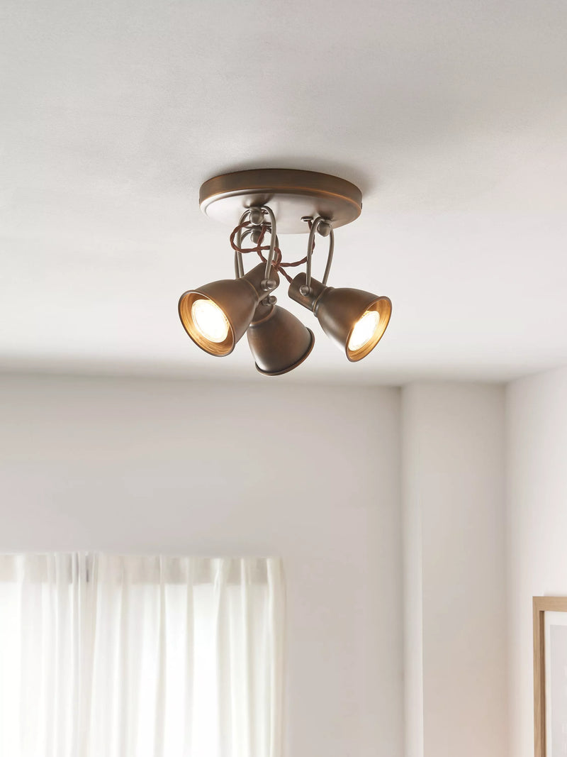 John Lewis Stirrup 3 spotlight ceiling plate warm brass, UK version