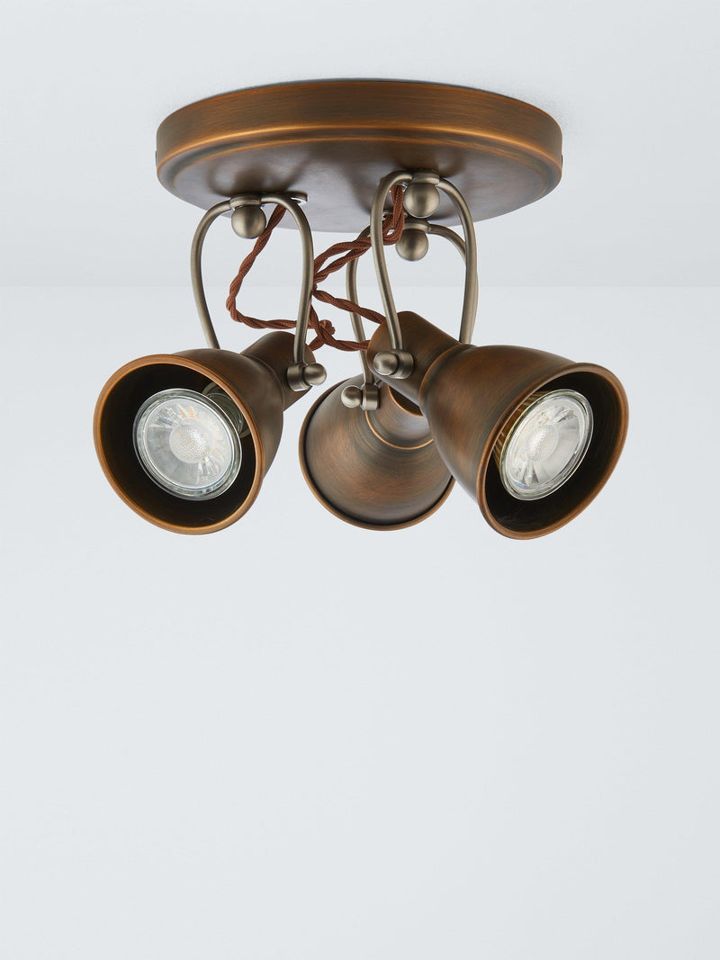 John Lewis Stirrup 3 spotlight ceiling plate warm brass, UK version