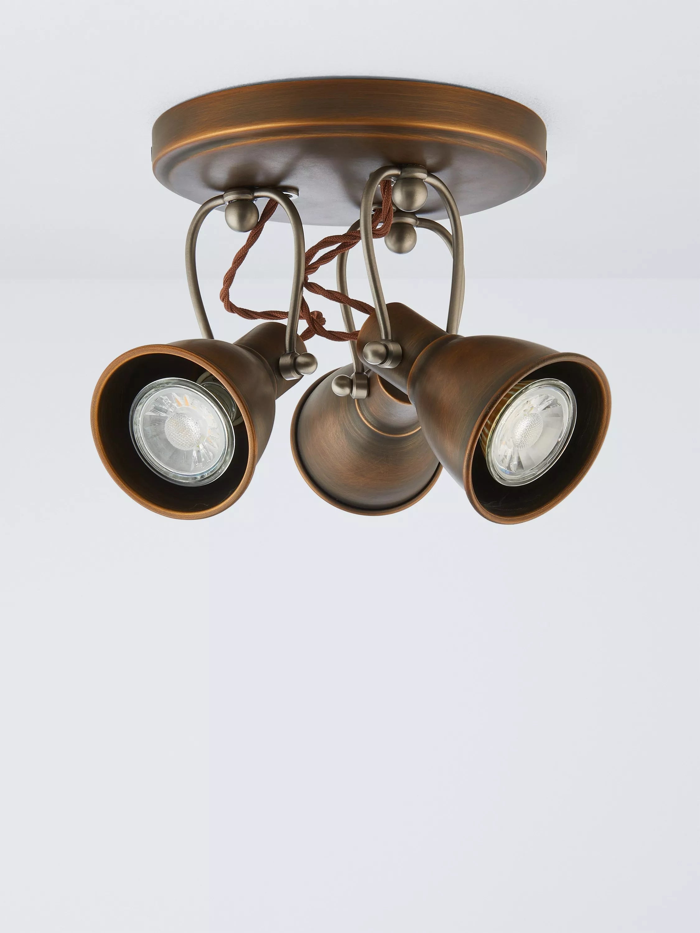 John Lewis Stirrup 3 spotlight ceiling plate warm brass, UK version