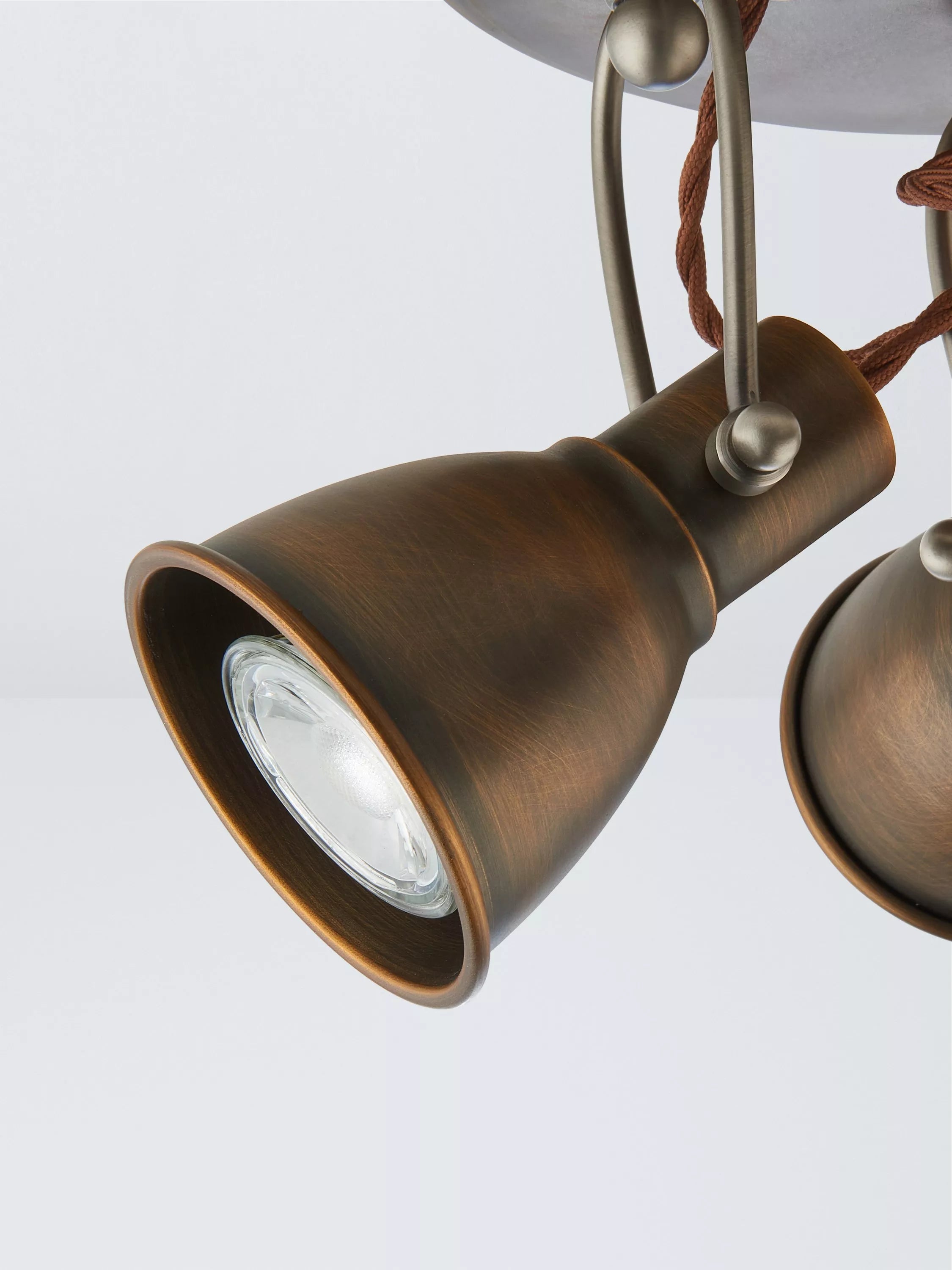 John Lewis Stirrup 3 spotlight ceiling plate warm brass, UK version