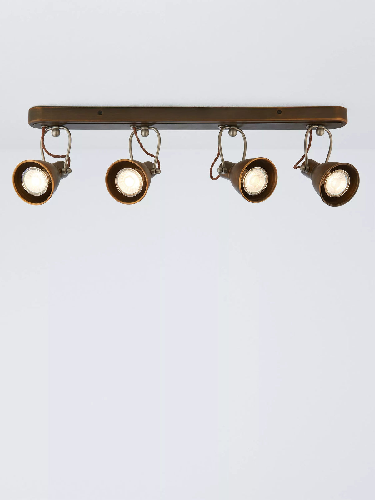 John Lewis Stirrup 4-spotlight ceiling bar warm brass, UK version
