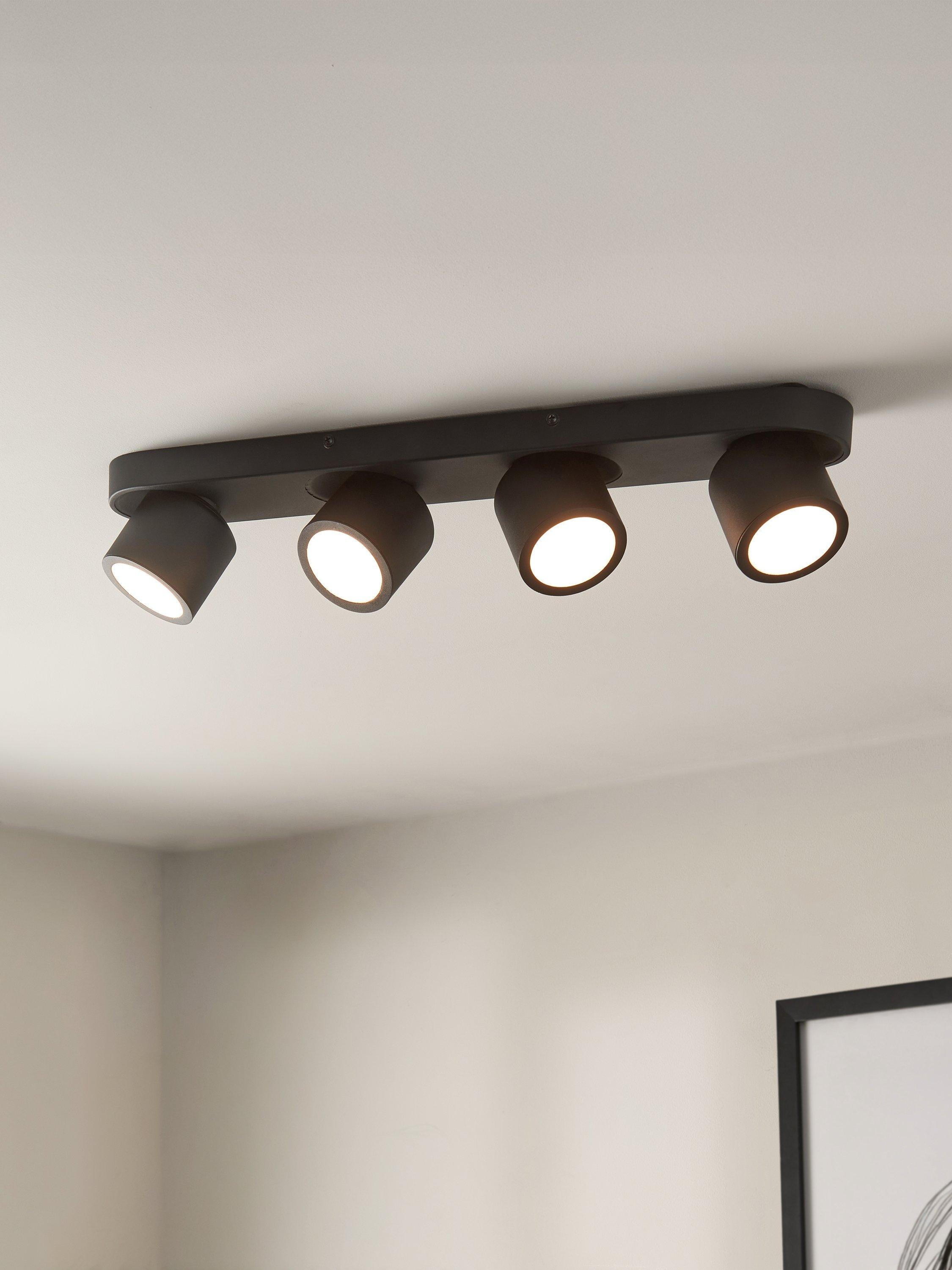 John Lewis Wilson 4 spotlight ceiling bar in black, UK version