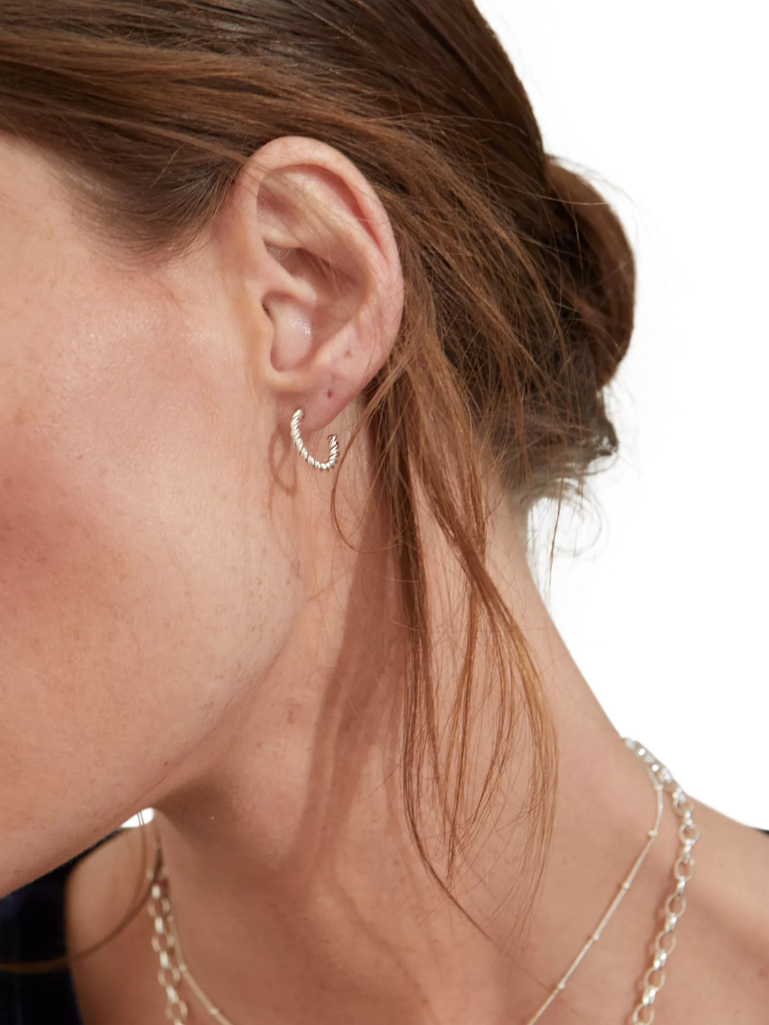Auree Alhambra mini piccolo twisted hoop earrings silver (British brand)