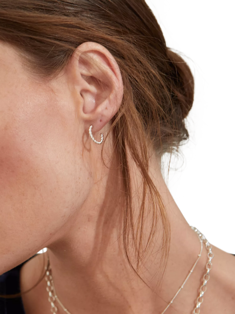 Auree Alhambra mini piccolo twisted hoop earrings silver (British brand)