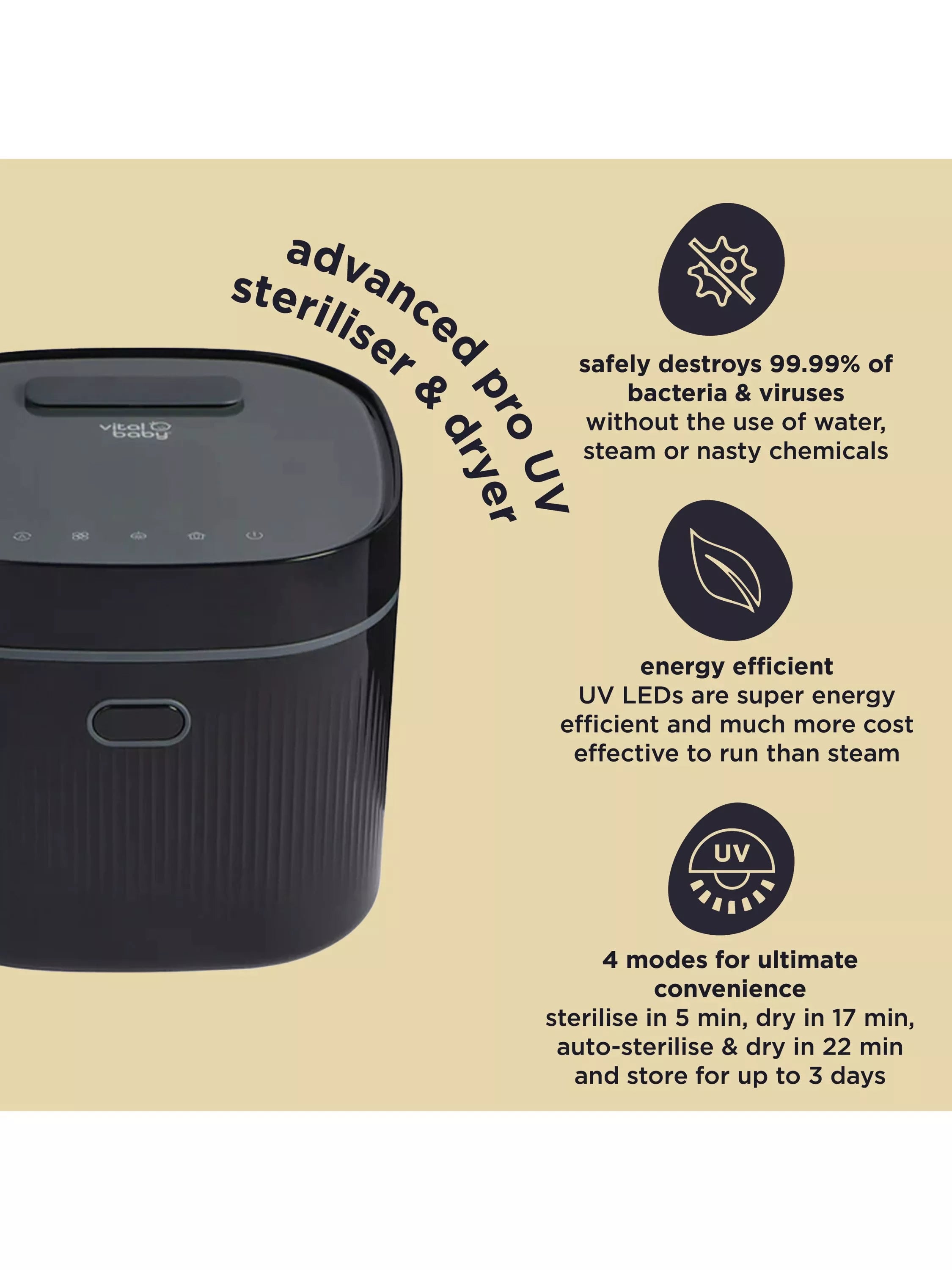 Vital Baby Advanced Pro UV steriliser and dryer Onyx Black, UK version