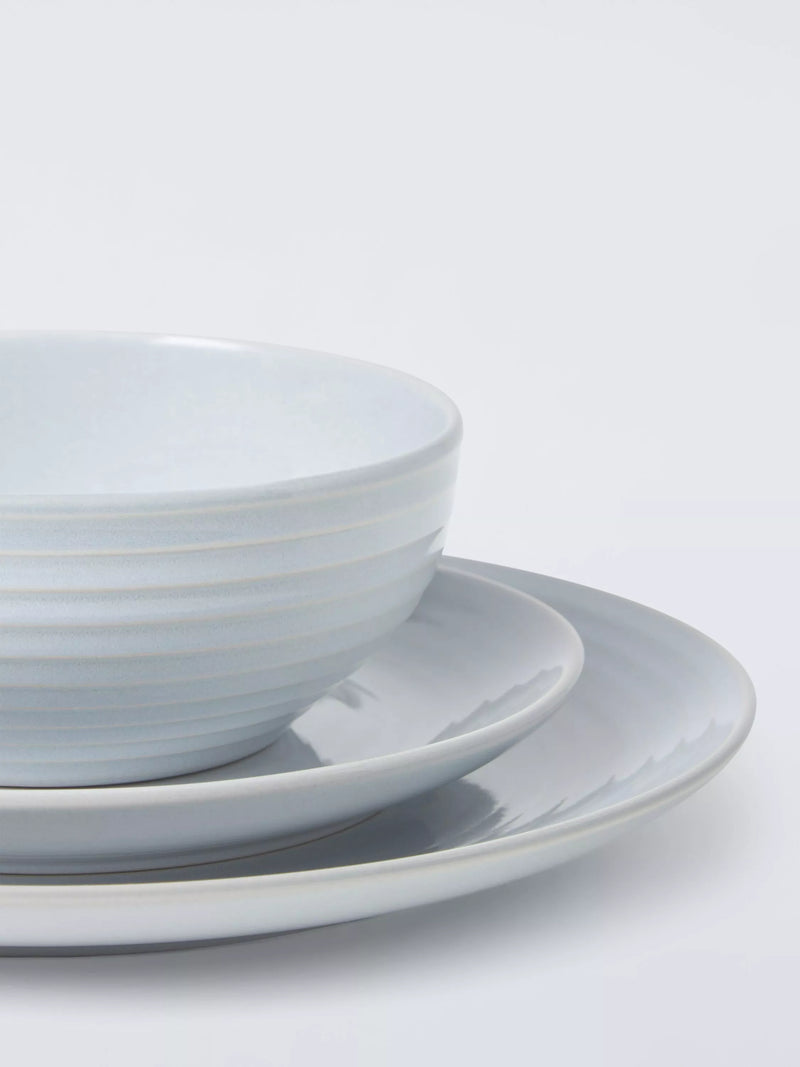 John Lewis stoneware dinnerware set in ice blue, 12 piece (British brand)
