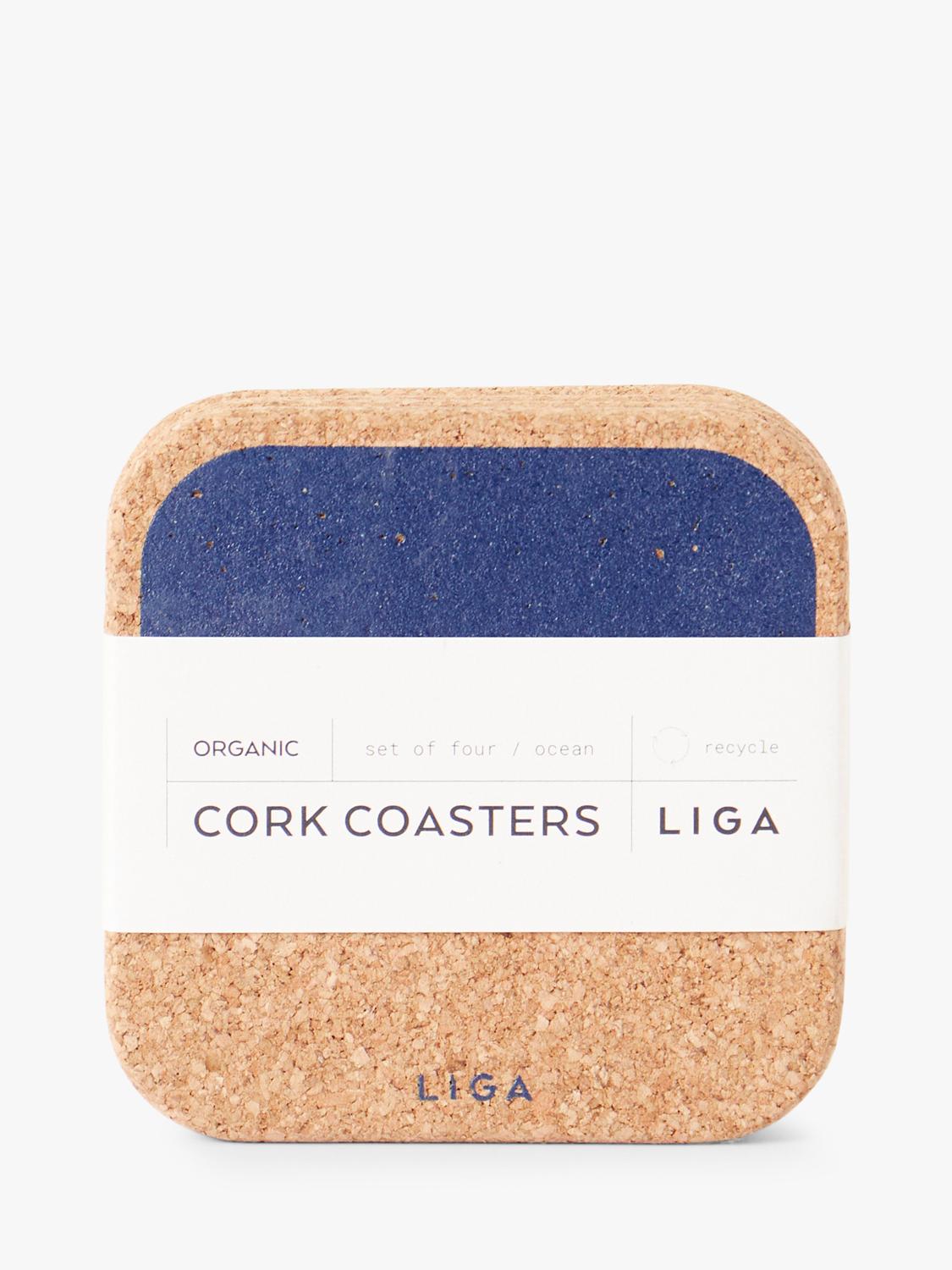 LIGA blue organic cork coasters set of 4 (British brand)