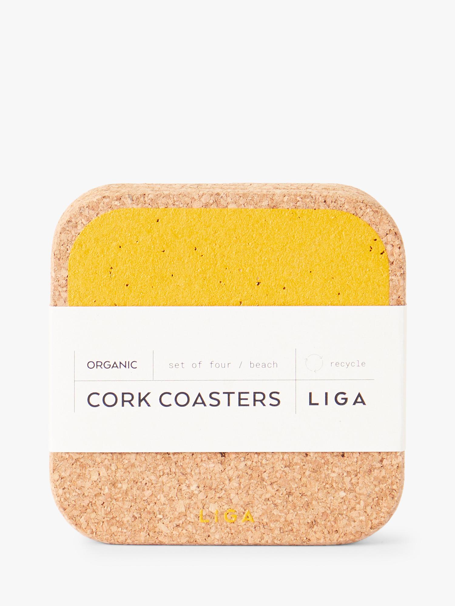 LIGA organic cork coasters set of 4 yellow (British brand)