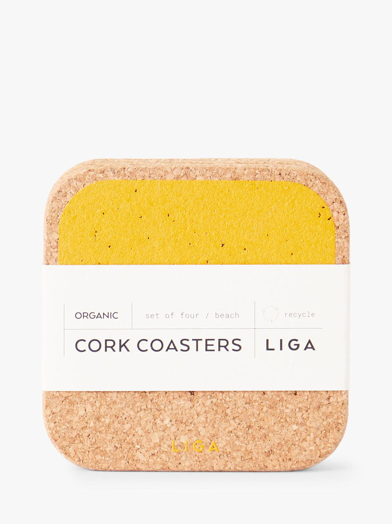 LIGA organic cork coasters set of 4 yellow (British brand)