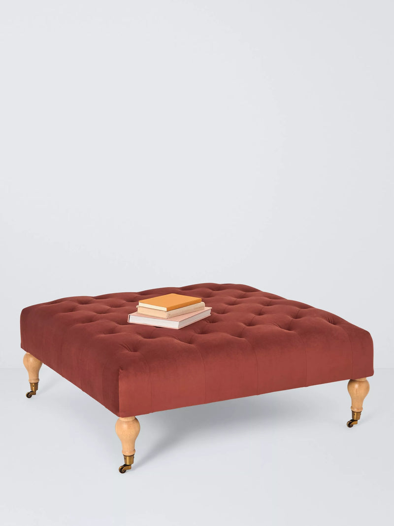 John Lewis Classic Square Footstool rust velvet, imported from the UK