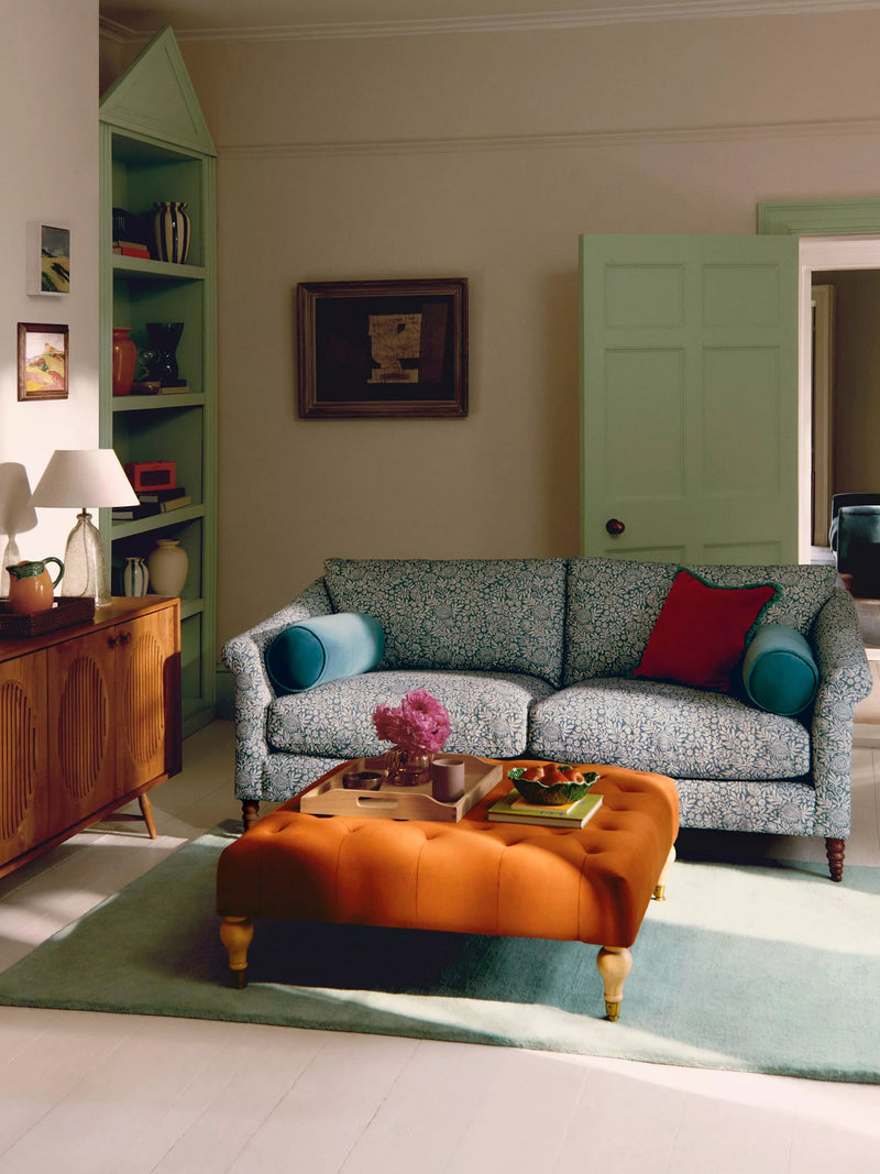 John Lewis Classic Square Footstool rust velvet, imported from the UK