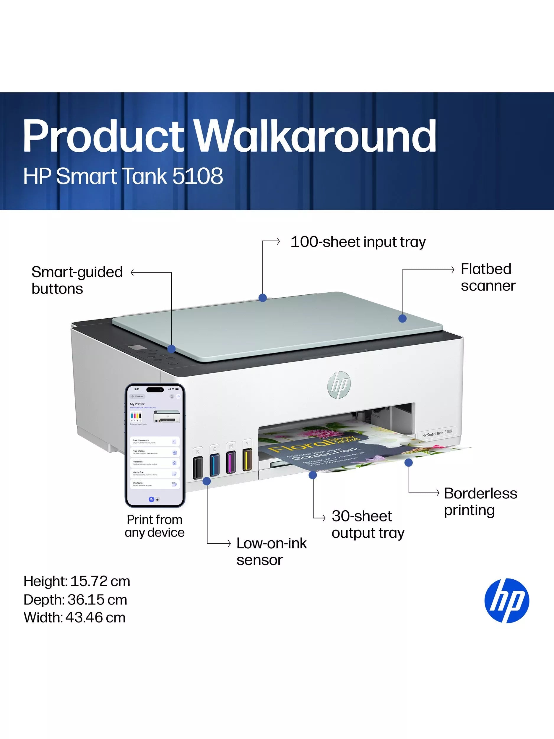 HP Smart Tank 5108 all-in-one wireless printer, UK version