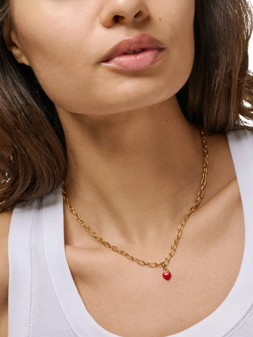 ENAMEL Copenhagen heart charm red enamel gold vermeil D6mm, UK version
