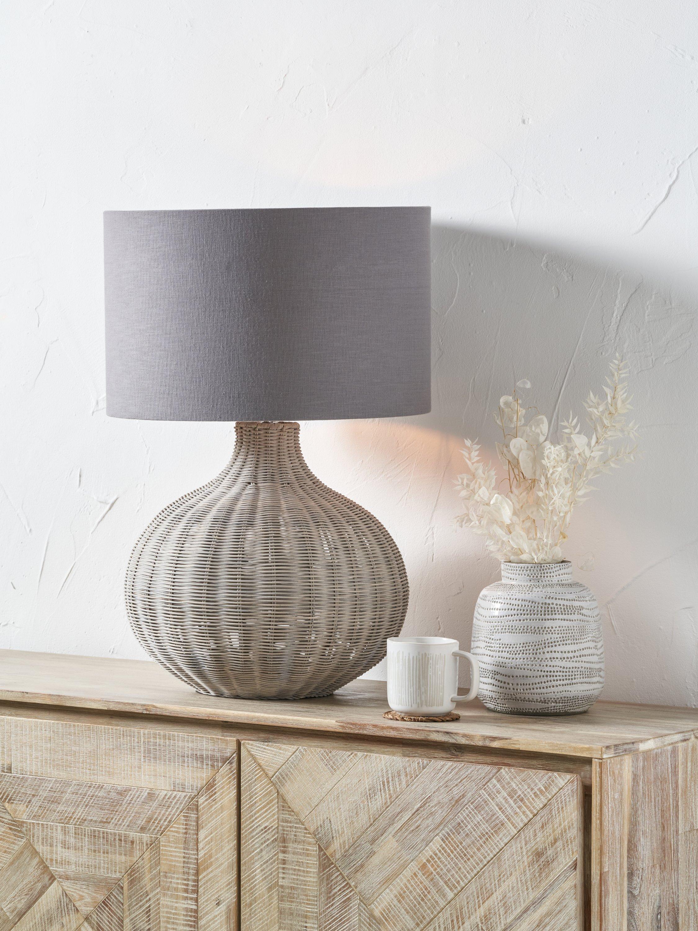 Pacific Allona woven rattan table lamp with linen shade - British product