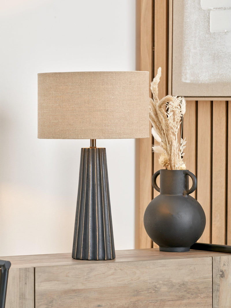 Pacific Draydon mango wood table lamp with linen shade - British product