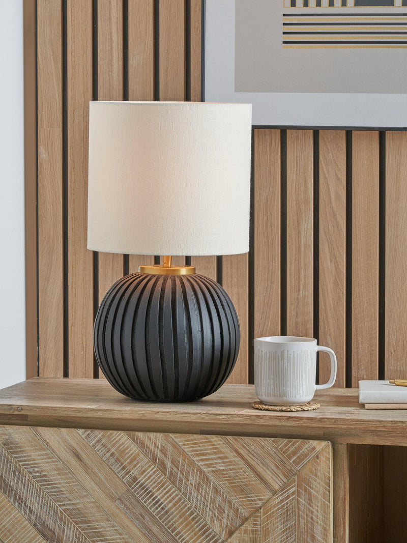 Pacific Ezekiel terracotta table lamp with linen shade - British product