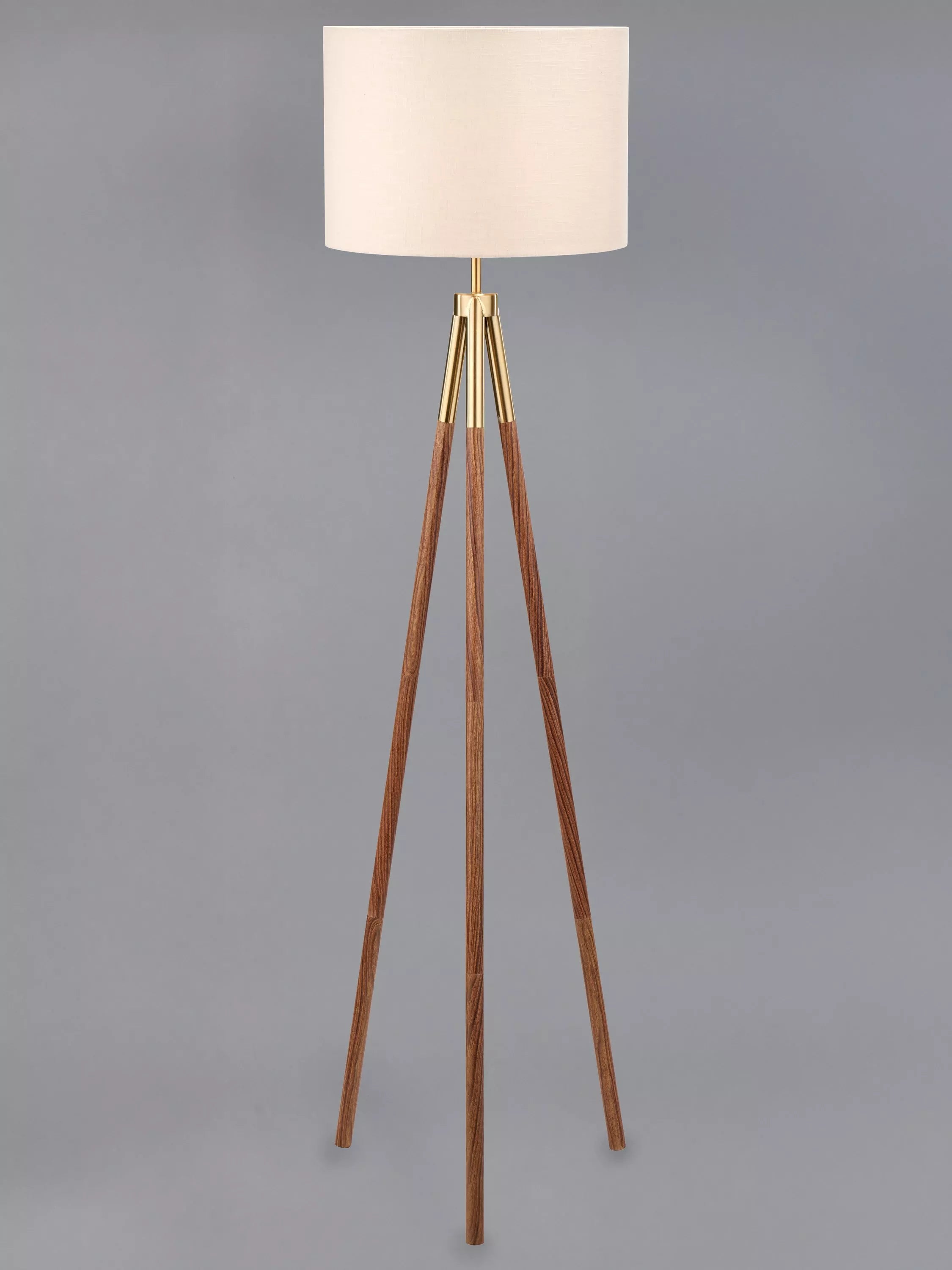 Pacific tripod floor lamp with wood veneer and metal accent (British brand)