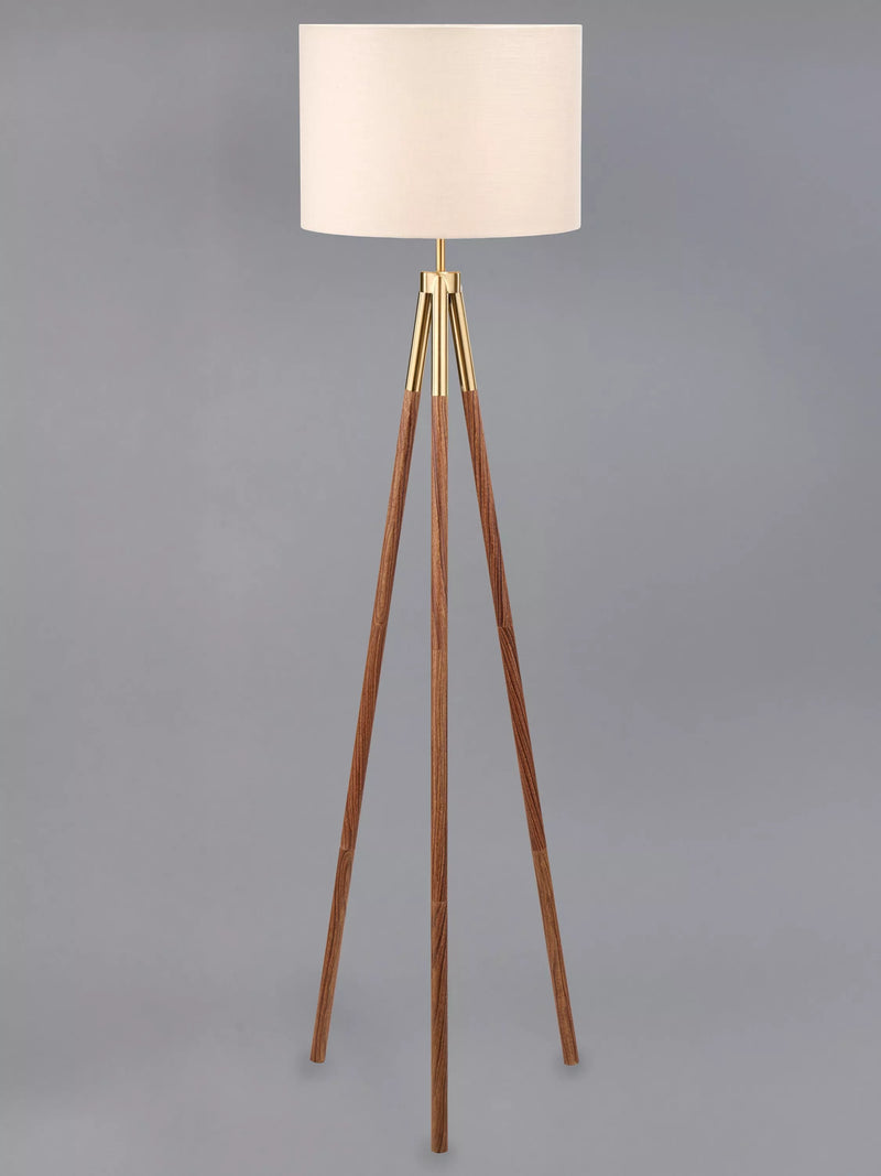 Pacific tripod floor lamp with wood veneer and metal accent (British brand)