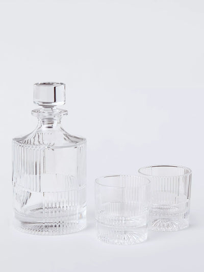 John Lewis John Lewis Ribbed Cut Glass 1L Decanter & 2 Double Old Fashioned 260ml Tumblers Gift Set, Clear- Buy online at McGrocer