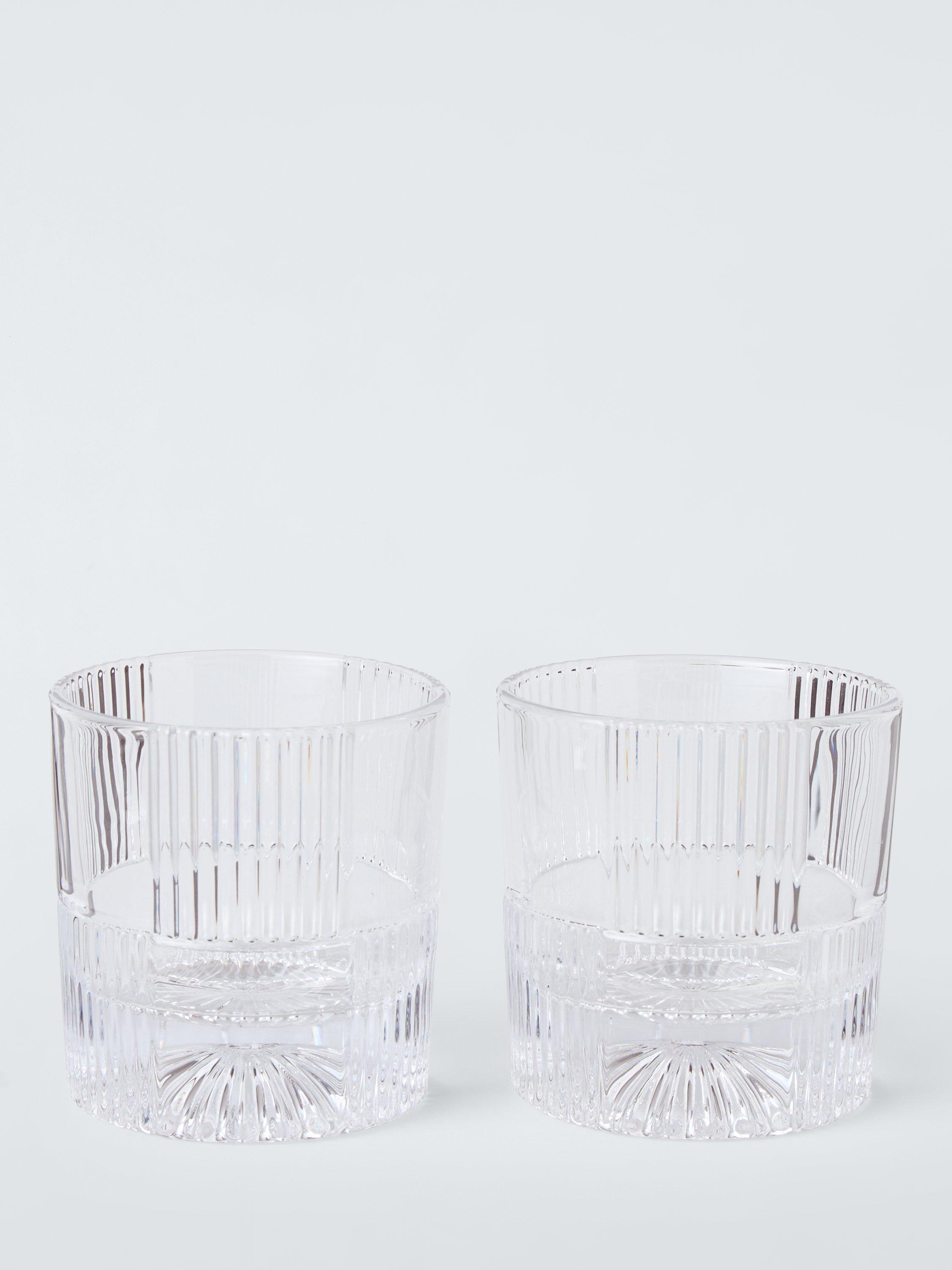 John Lewis ribbed cut glass decanter and tumblers, imported from the UK