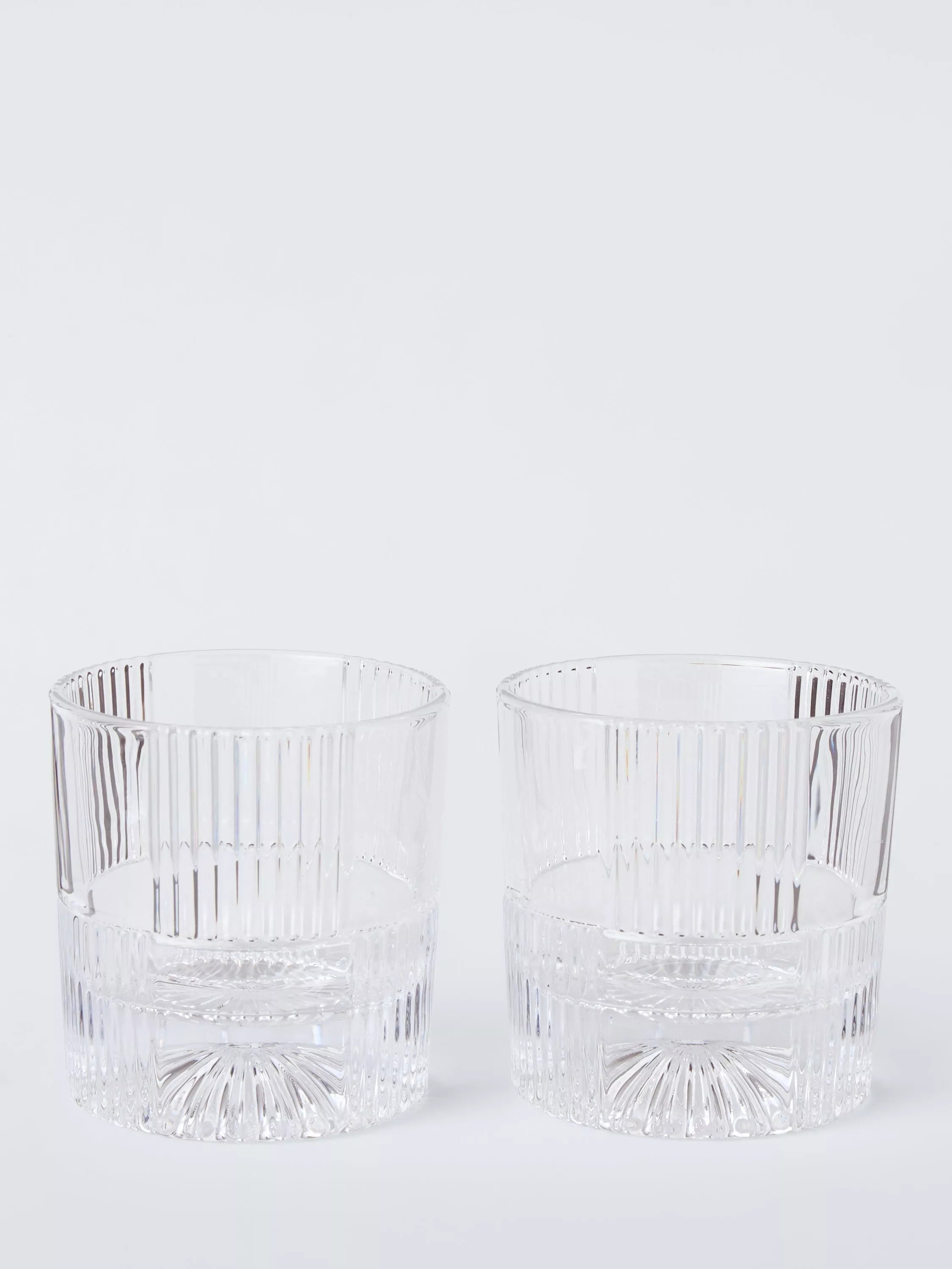 John Lewis ribbed cut glass decanter and tumblers, imported from the UK