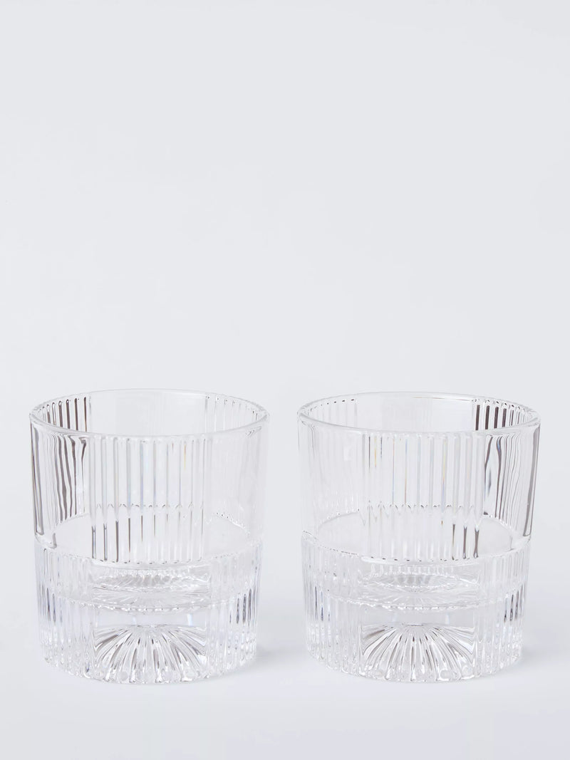 John Lewis ribbed cut glass decanter and tumblers, imported from the UK