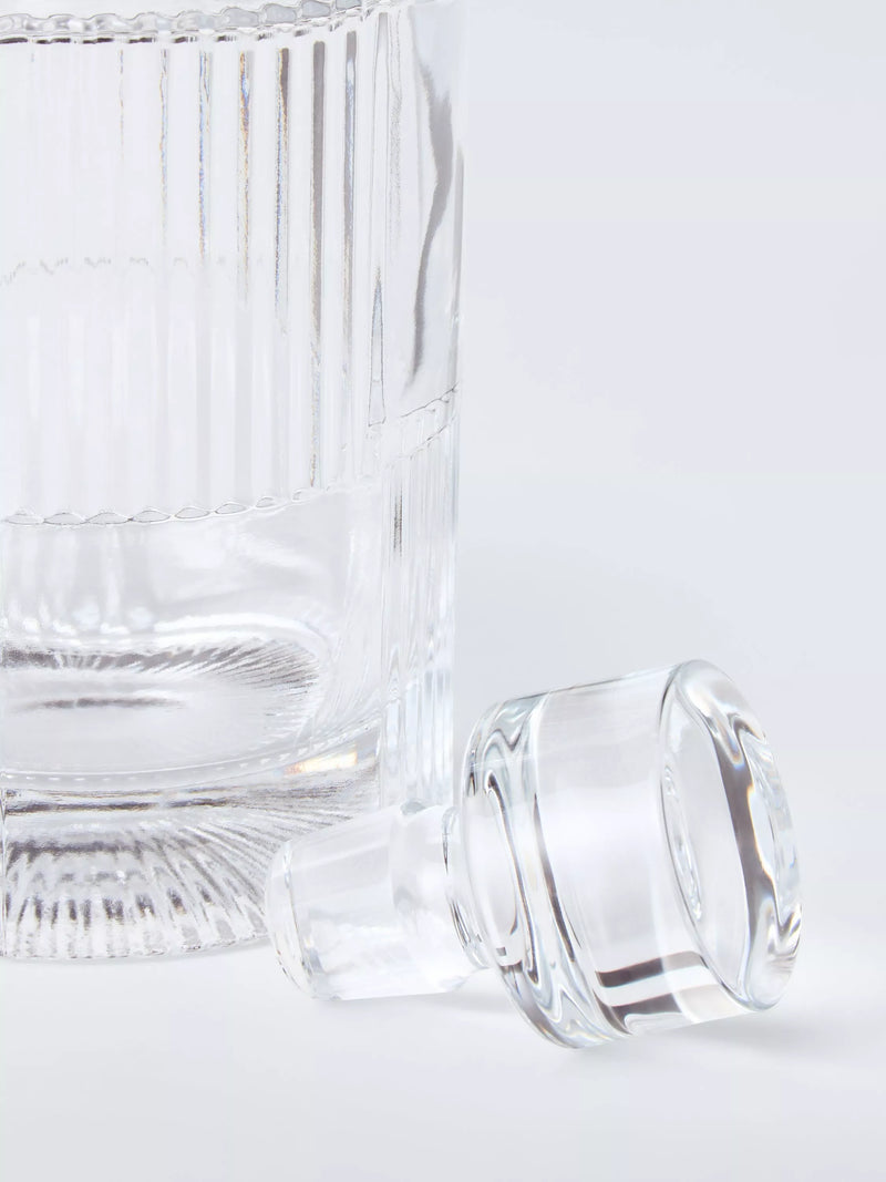 John Lewis ribbed cut glass decanter and tumblers, imported from the UK