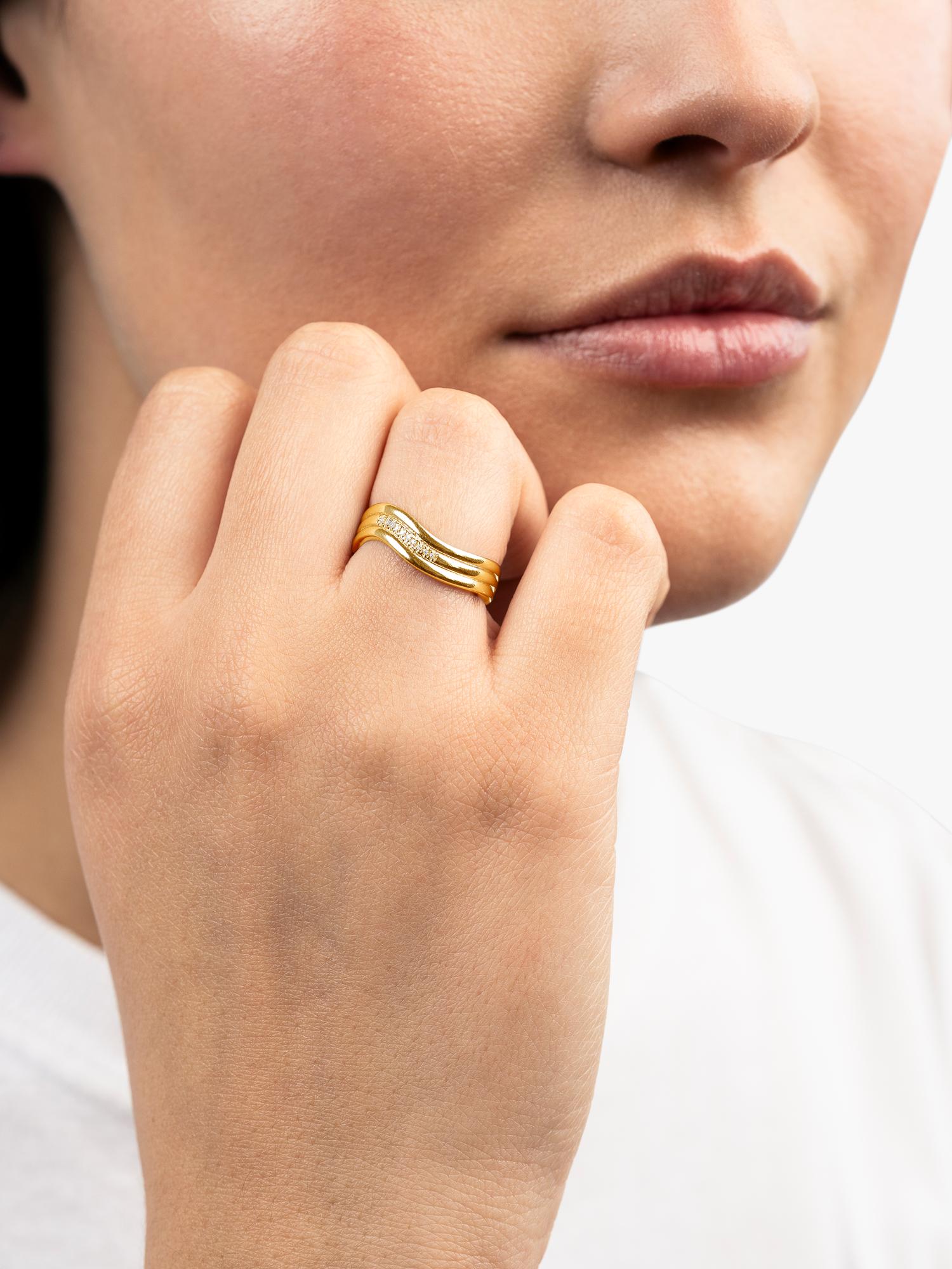 DPT Antwerp tidal diamond trio ring gold plated sterling silver (British brand)