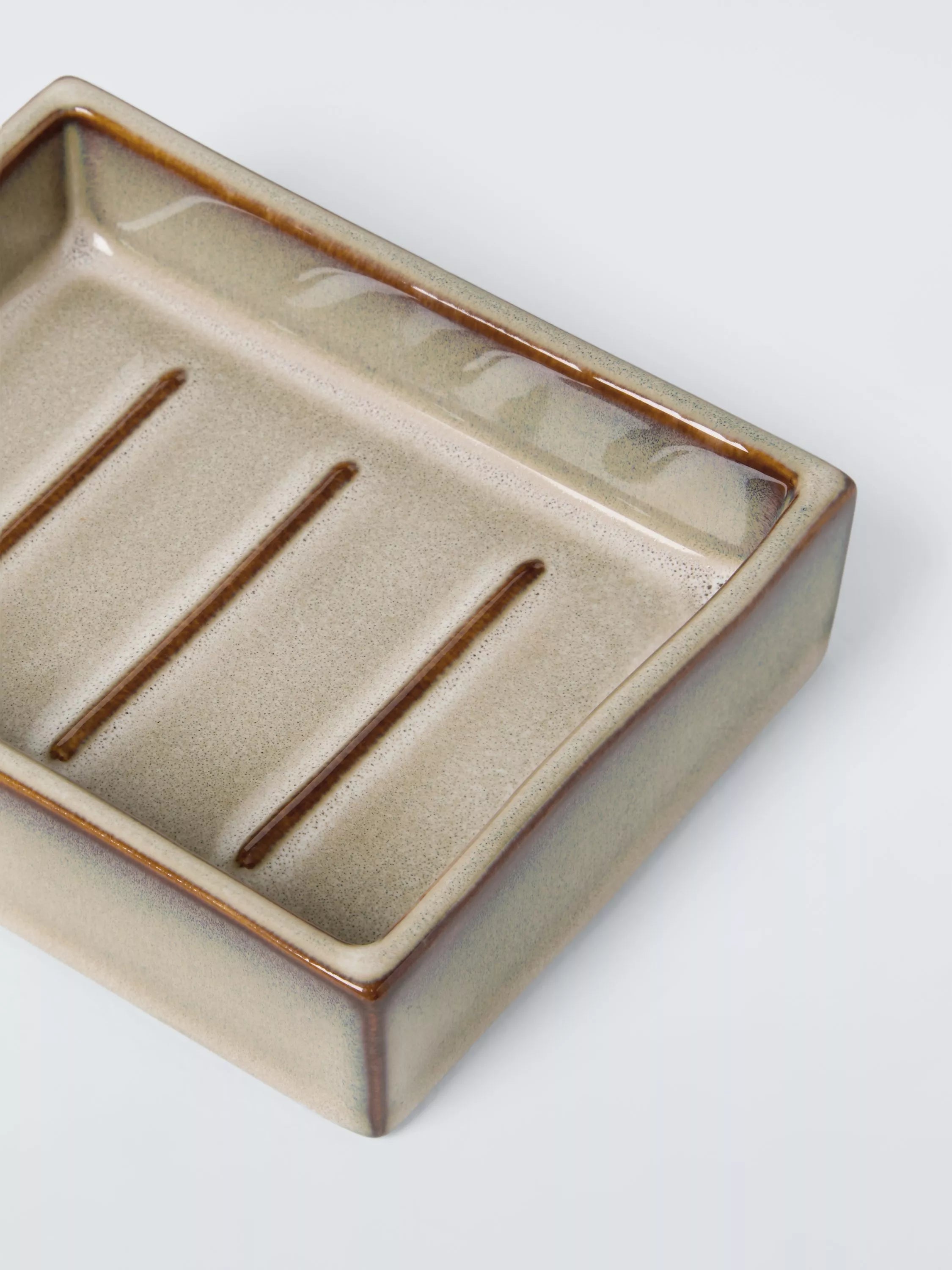 John Lewis glazed ceramic soap dish in grey (British brand)