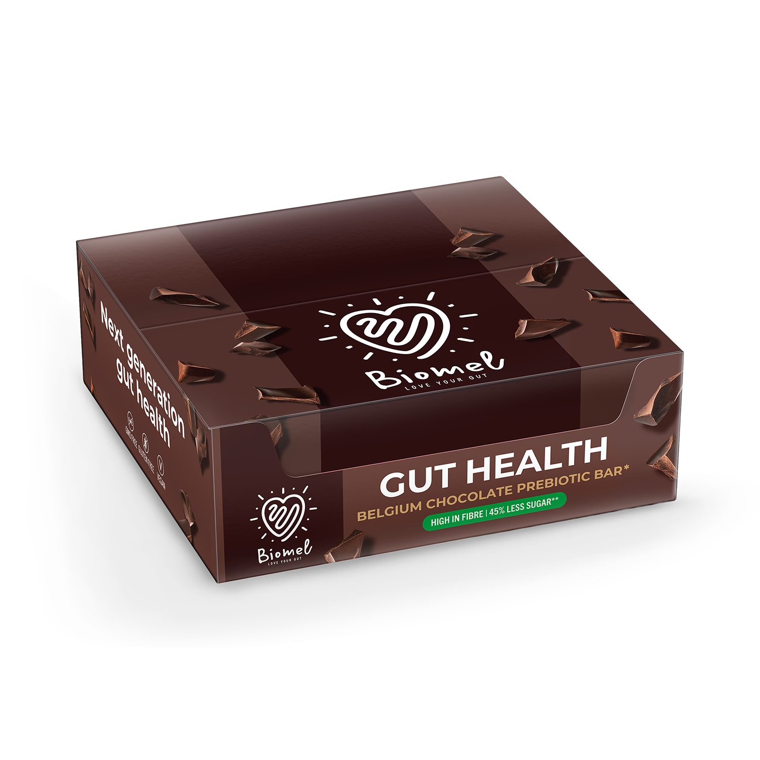 Biomel prebiotic bar Belgian chocolate 12x45g, UK version