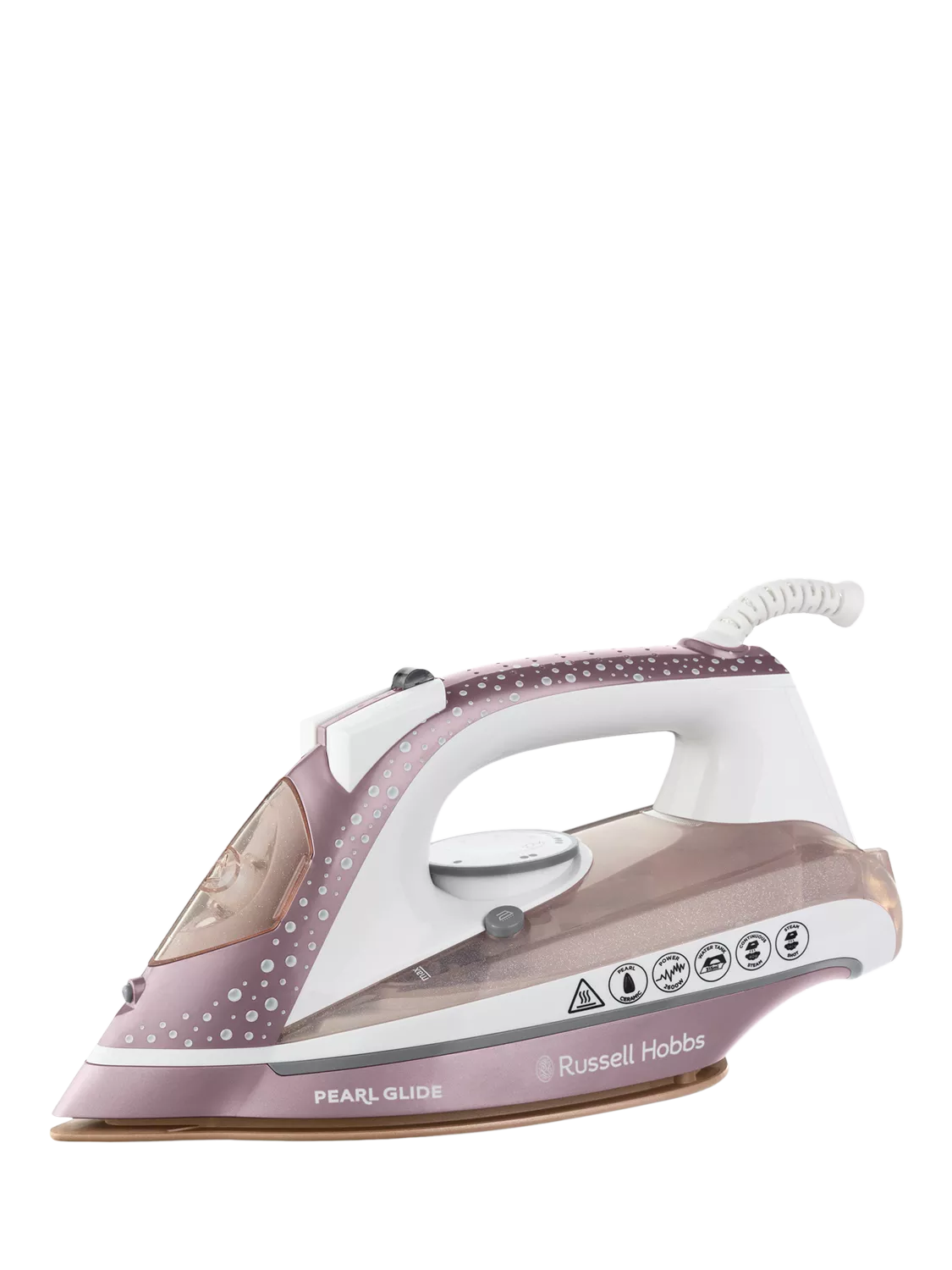 Russell Hobbs Pearl Glide steam iron in pink and white - British product