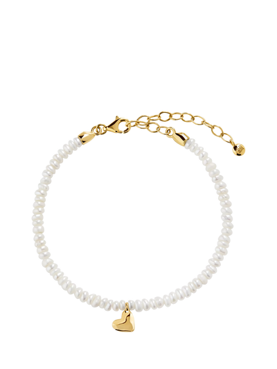 John Lewis Monica Vinader Mini Heart Pearl Bracelet Gold 15-19cm- Buy online at McGrocer