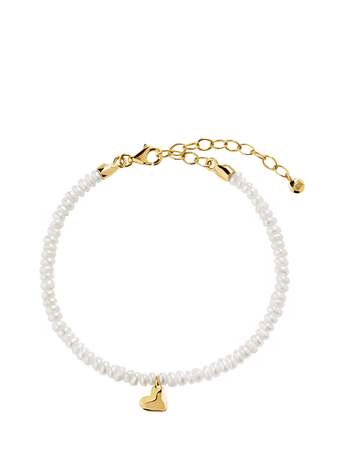 Monica Vinader Mini Heart Pearl Bracelet Gold, imported from the UK