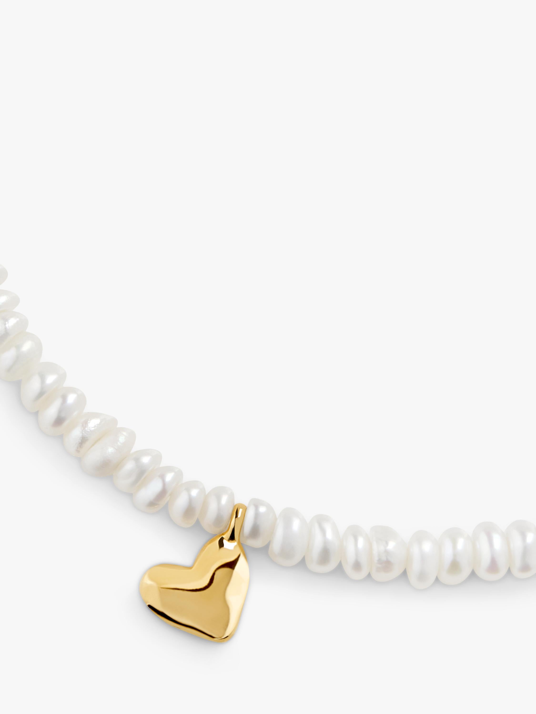 Monica Vinader Mini Heart Pearl Bracelet Gold, imported from the UK