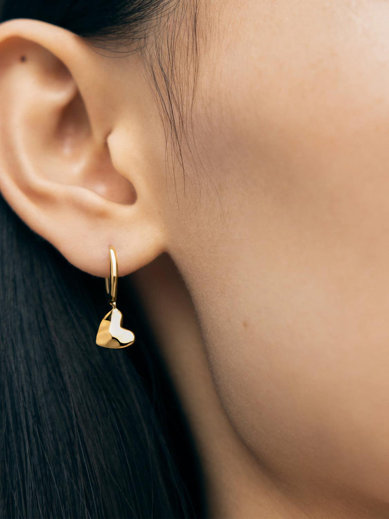 Monica Vinader heart drop huggie earrings, imported from the UK