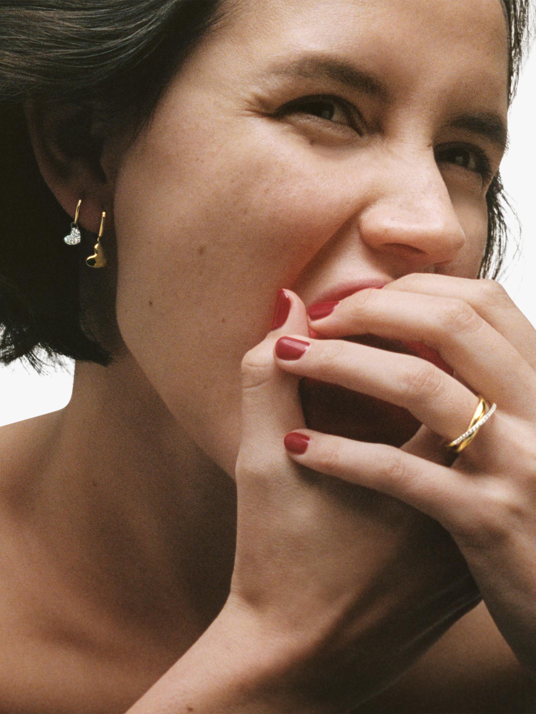 Monica Vinader heart drop huggie earrings, imported from the UK