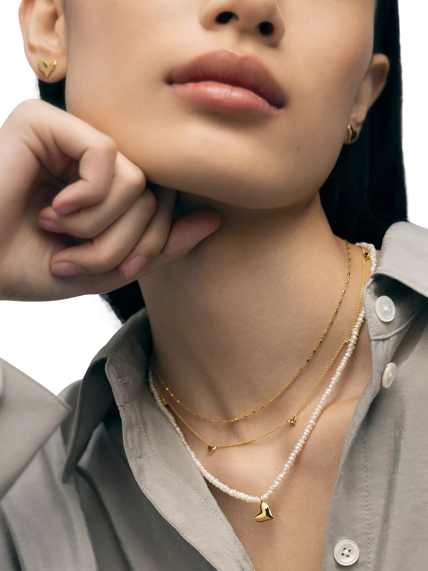 Monica Vinader mini heart pearl necklace 41-46cm - British product