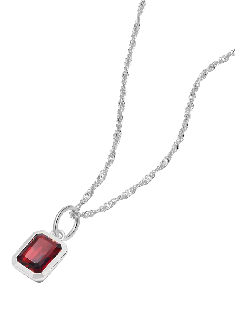 Daisy London Birthstone Pendant Necklace Silver with Garnet, imported from the UK