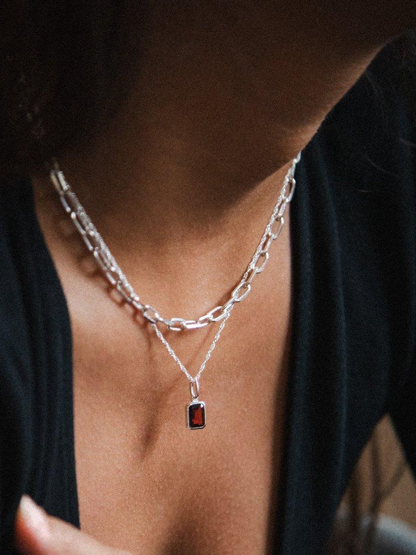 Daisy London Birthstone Pendant Necklace Silver with Garnet, imported from the UK