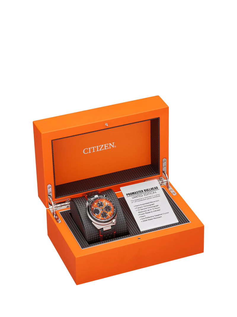 Citizen Bullhead racing chronograph watch with orange dial, UK version