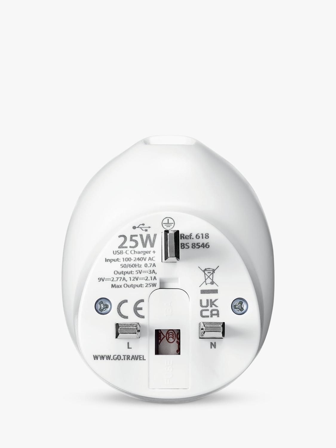 Go Travel 25W USB-C fast charge plug adaptor, imported from the UK