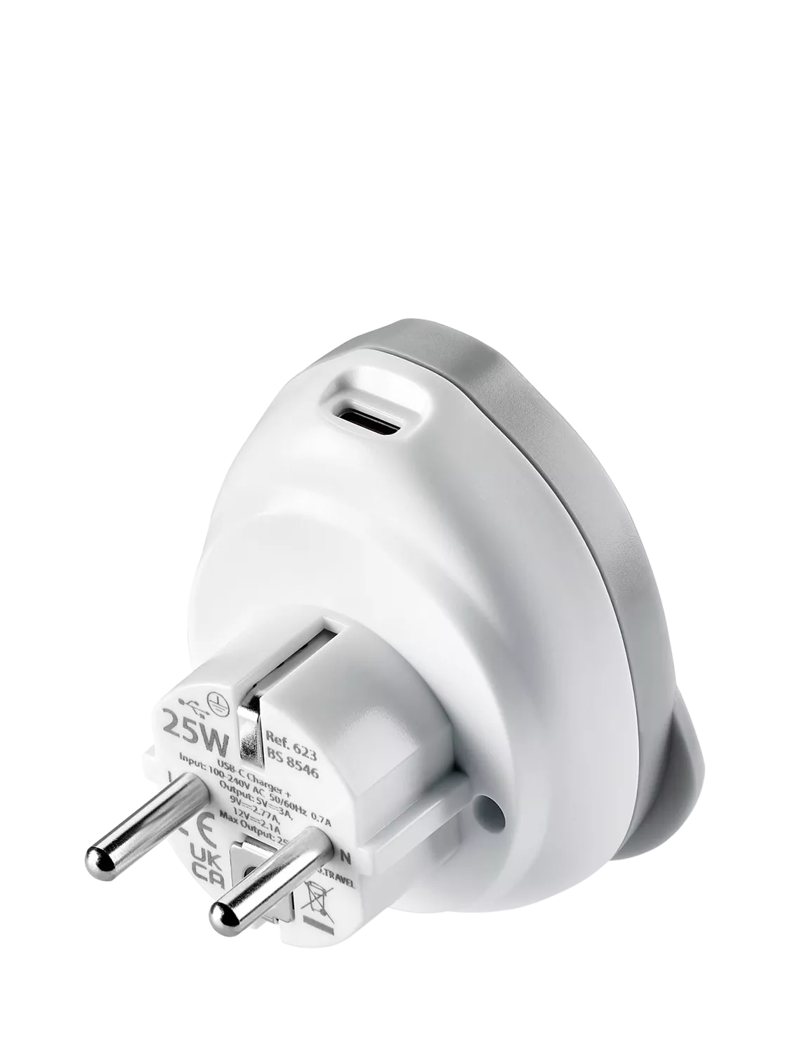 Go Travel EU plug adaptor 25W USB-C fast charge, UK version