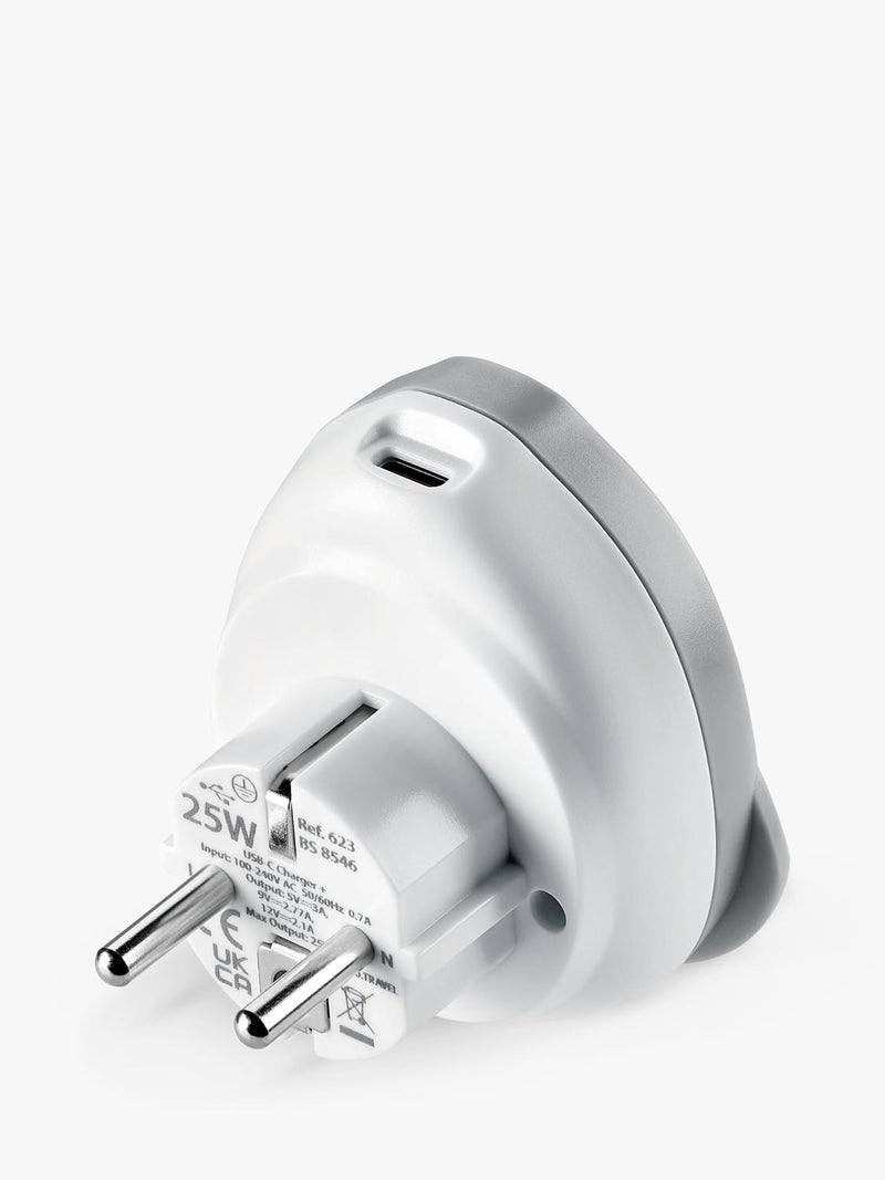 Go Travel EU plug adaptor 25W USB-C fast charge, UK version