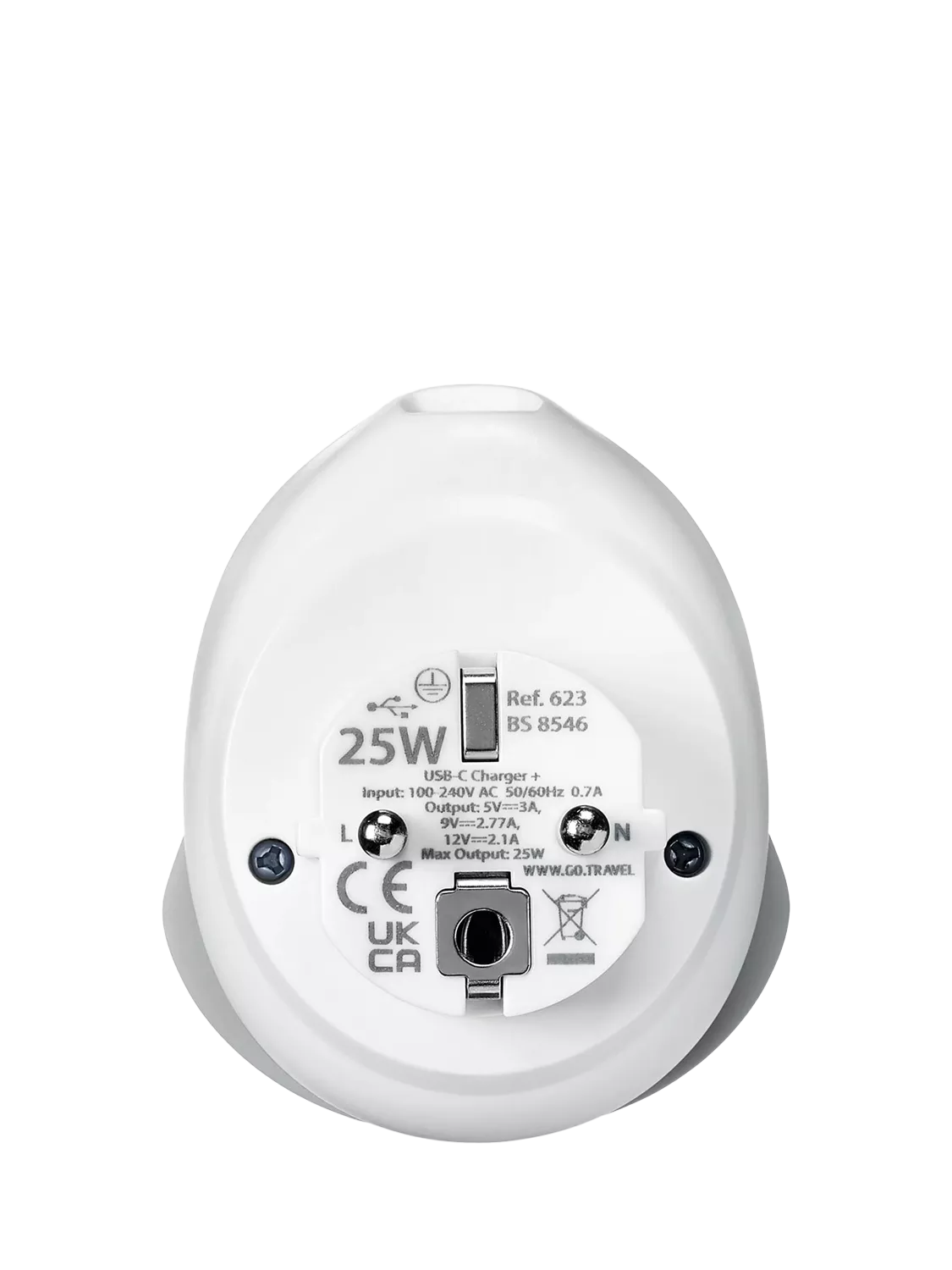 Go Travel EU plug adaptor 25W USB-C fast charge, UK version