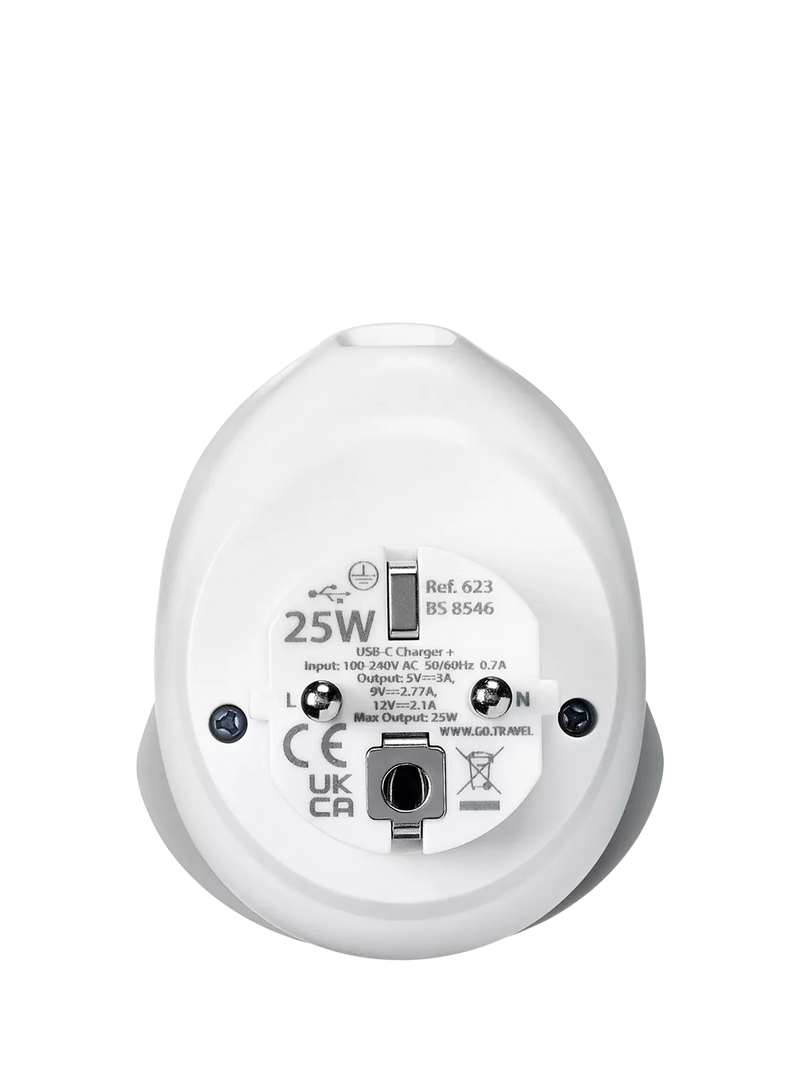 Go Travel EU plug adaptor 25W USB-C fast charge, UK version