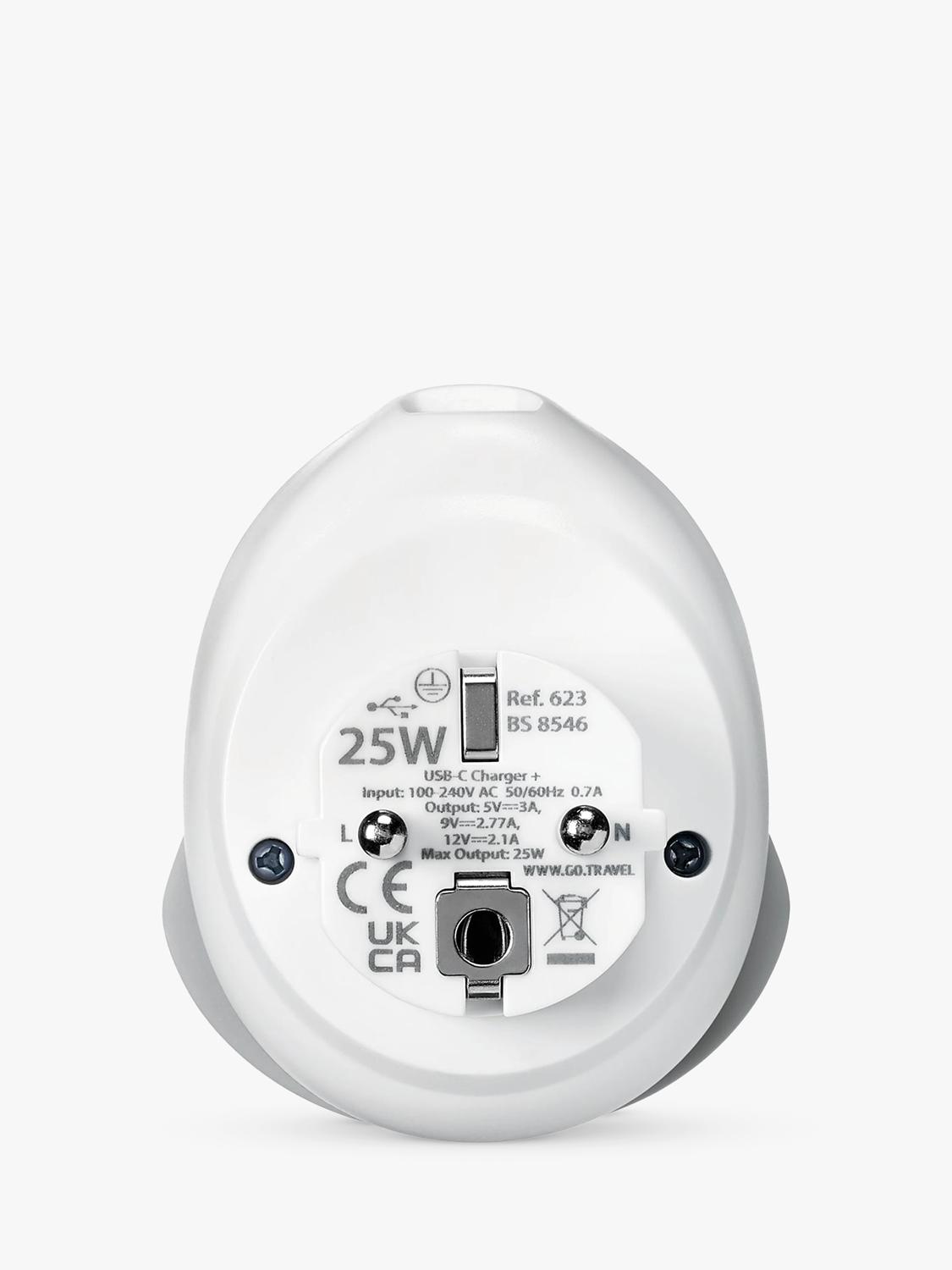 Go Travel EU plug adaptor 25W USB-C fast charge, UK version