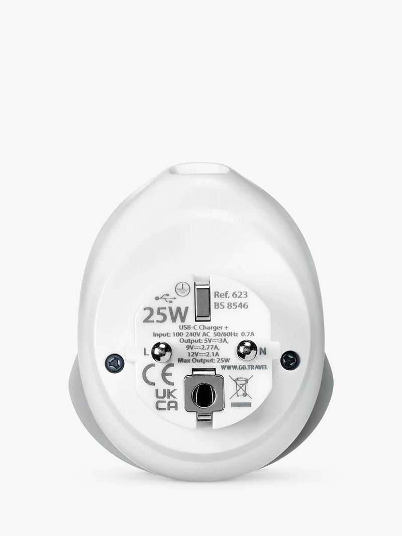 Go Travel EU plug adaptor 25W USB-C fast charge, UK version