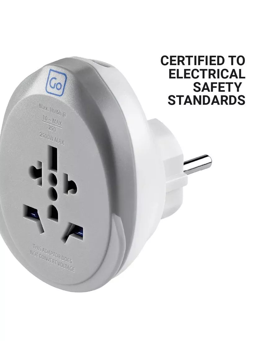 Go Travel EU plug adaptor 25W USB-C fast charge, UK version