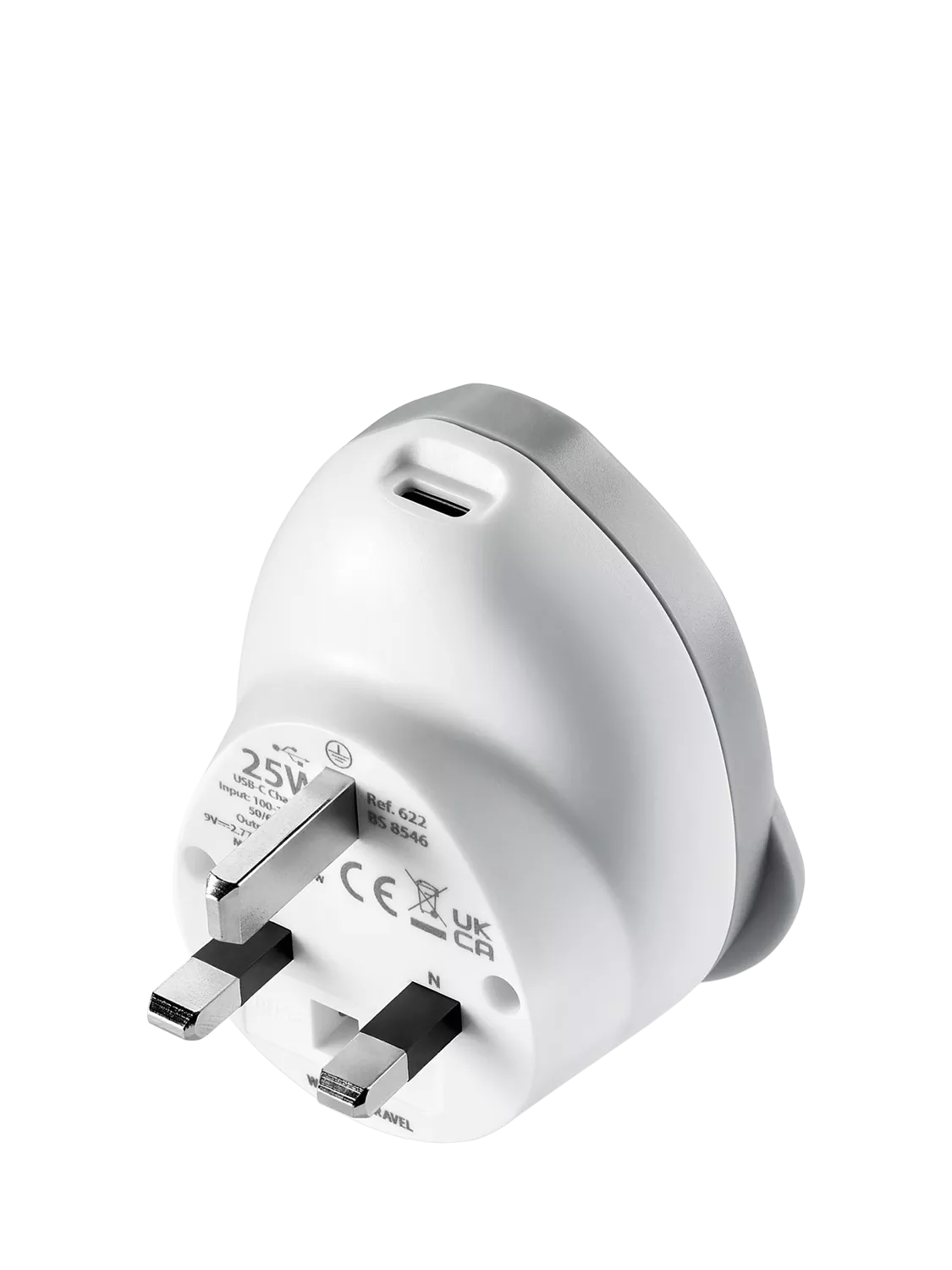 Go Travel plug adaptor worldwide to UK 25W USB-C, imported from the UK